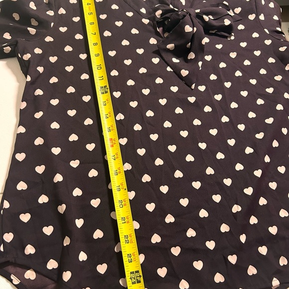 LOFT Ann Taylor Blouse L Brown Heart Print Tie Neck Long Sleeve Romantic Top - Picture 7 of 13